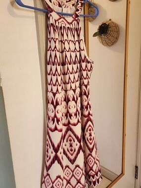 Skies Are Blue White Dress with Berry Ikat Print